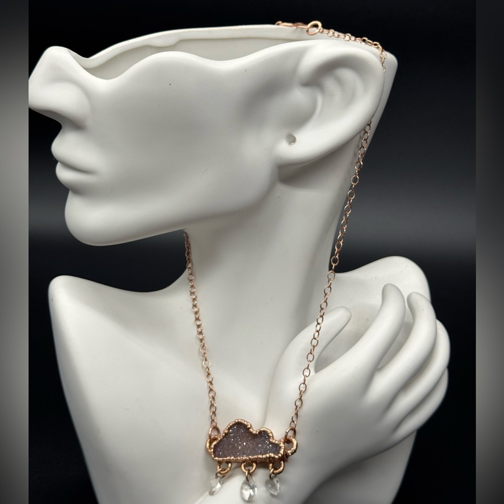 Faux Rose Gold Rain Clowd ☁️ Pendant Necklace - Women's Jewelry